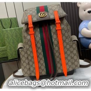 Reasonable Price Gucci Mens Ophidia GG Canvas Medium Backpack Bag 598140 Beige/Fluorescent Orange 2024