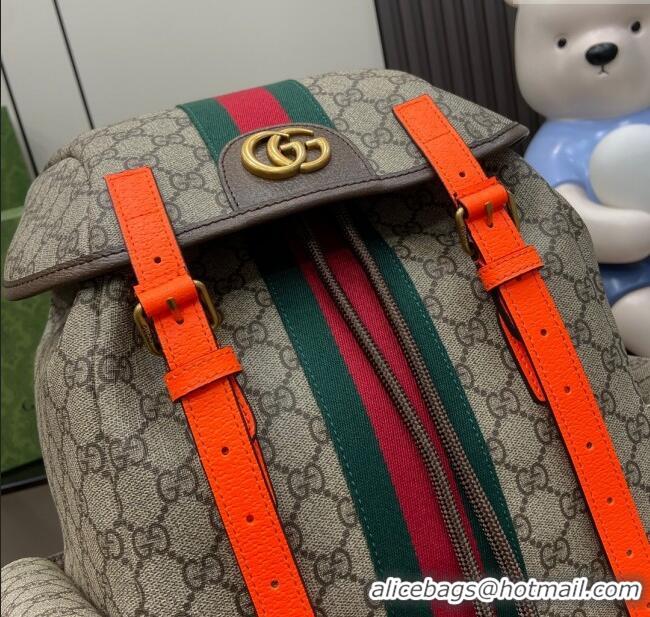 Reasonable Price Gucci Mens Ophidia GG Canvas Medium Backpack Bag 598140 Beige/Fluorescent Orange 2024