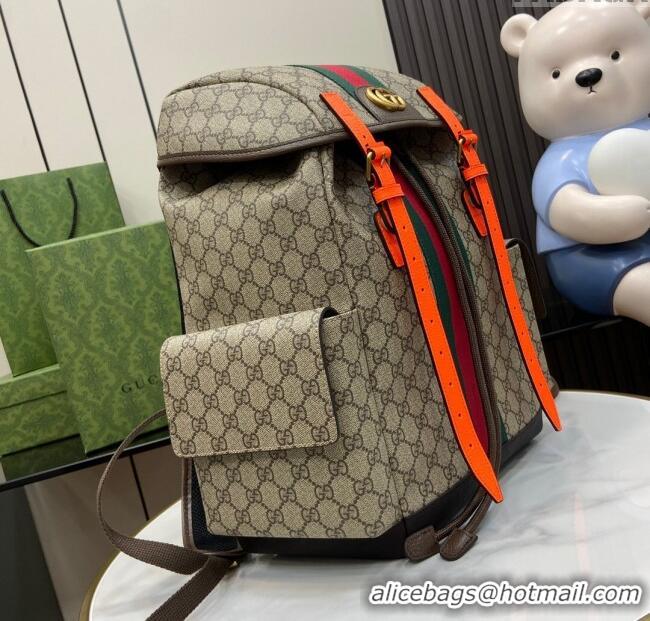 Reasonable Price Gucci Mens Ophidia GG Canvas Medium Backpack Bag 598140 Beige/Fluorescent Orange 2024