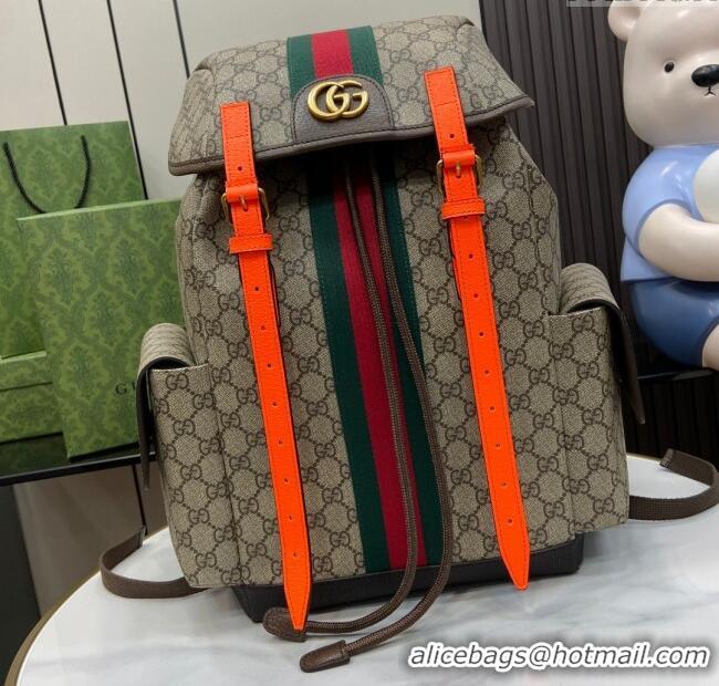 Reasonable Price Gucci Mens Ophidia GG Canvas Medium Backpack Bag 598140 Beige/Fluorescent Orange 2024