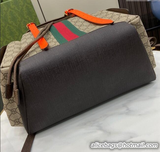 Reasonable Price Gucci Mens Ophidia GG Canvas Medium Backpack Bag 598140 Beige/Fluorescent Orange 2024
