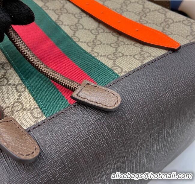 Reasonable Price Gucci Mens Ophidia GG Canvas Medium Backpack Bag 598140 Beige/Fluorescent Orange 2024