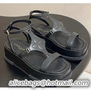 Popular Style Louis Vuitton Maya Platform Sandals 5cm in Calf Leather Black 0607066