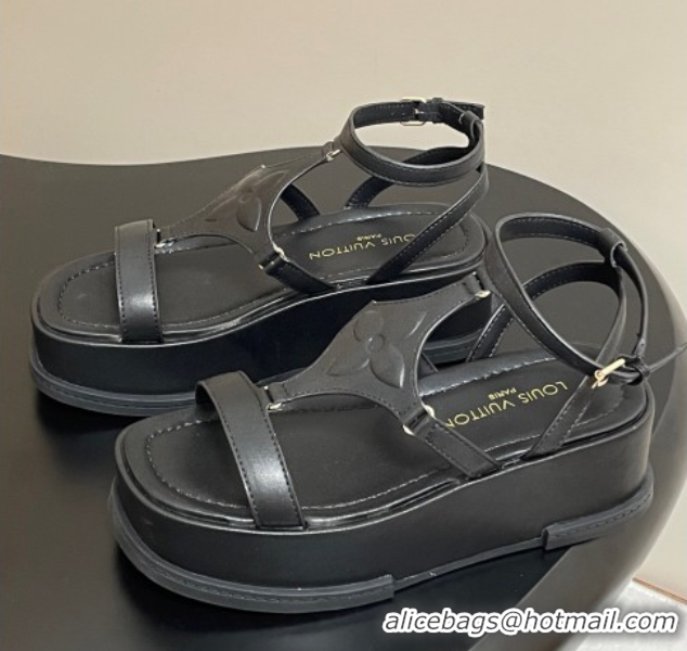 Popular Style Louis Vuitton Maya Platform Sandals 5cm in Calf Leather Black 0607066