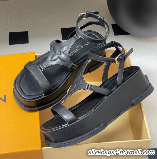 Popular Style Louis Vuitton Maya Platform Sandals 5cm in Calf Leather Black 0607066