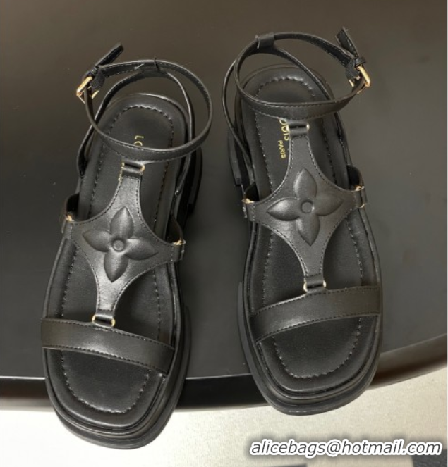 Popular Style Louis Vuitton Maya Platform Sandals 5cm in Calf Leather Black 0607066