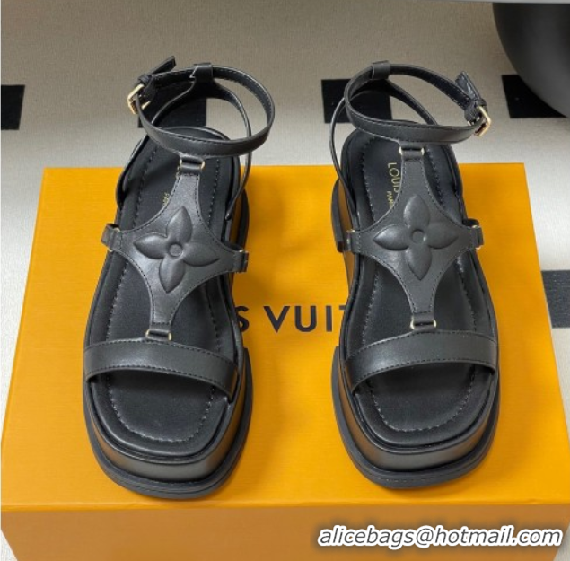 Popular Style Louis Vuitton Maya Platform Sandals 5cm in Calf Leather Black 0607066