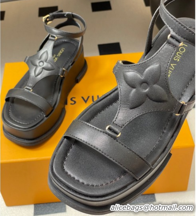 Popular Style Louis Vuitton Maya Platform Sandals 5cm in Calf Leather Black 0607066