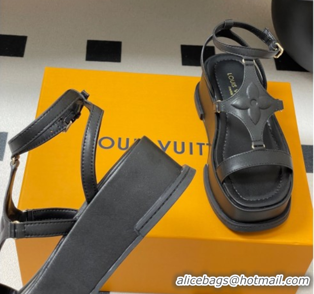 Popular Style Louis Vuitton Maya Platform Sandals 5cm in Calf Leather Black 0607066