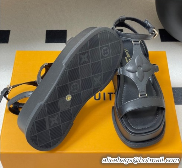 Popular Style Louis Vuitton Maya Platform Sandals 5cm in Calf Leather Black 0607066