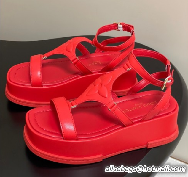 Shop Cheap Louis Vuitton Maya Platform Sandals 5cm in Calf Leather Red 0607069