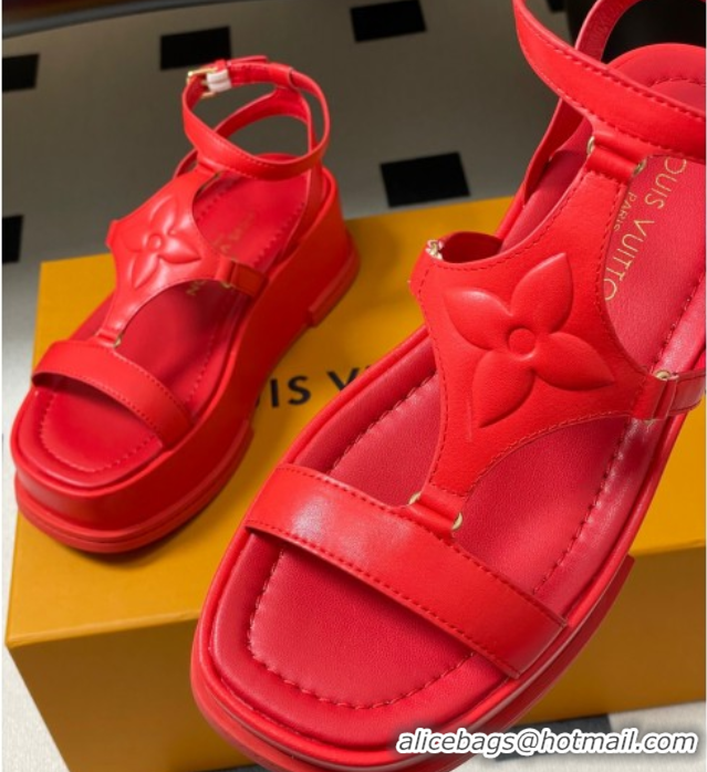 Shop Cheap Louis Vuitton Maya Platform Sandals 5cm in Calf Leather Red 0607069