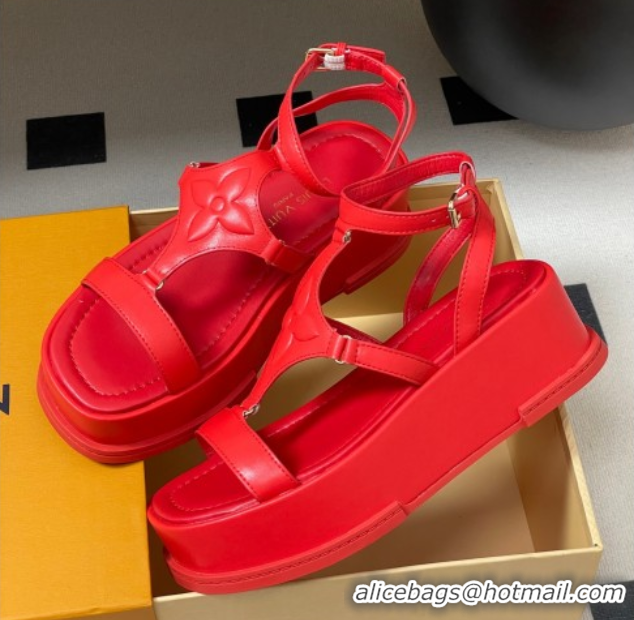 Shop Cheap Louis Vuitton Maya Platform Sandals 5cm in Calf Leather Red 0607069