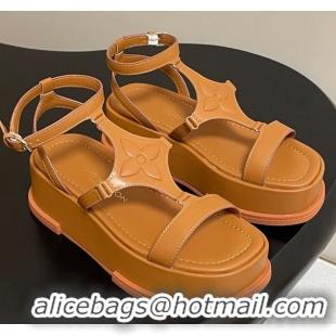 Best Product Louis Vuitton Maya Platform Sandals 5cm in Calf Leather Brown 0607070