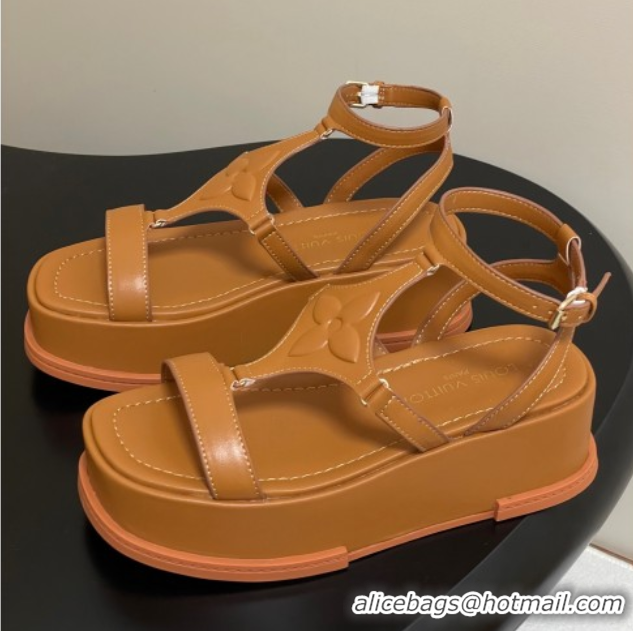 Best Product Louis Vuitton Maya Platform Sandals 5cm in Calf Leather Brown 0607070