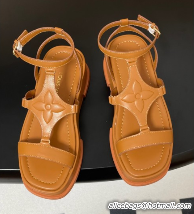 Best Product Louis Vuitton Maya Platform Sandals 5cm in Calf Leather Brown 0607070