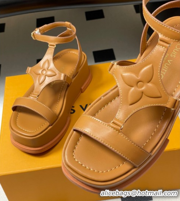 Best Product Louis Vuitton Maya Platform Sandals 5cm in Calf Leather Brown 0607070