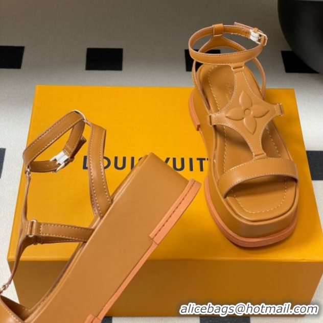 Best Product Louis Vuitton Maya Platform Sandals 5cm in Calf Leather Brown 0607070