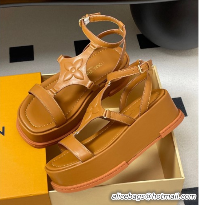 Best Product Louis Vuitton Maya Platform Sandals 5cm in Calf Leather Brown 0607070