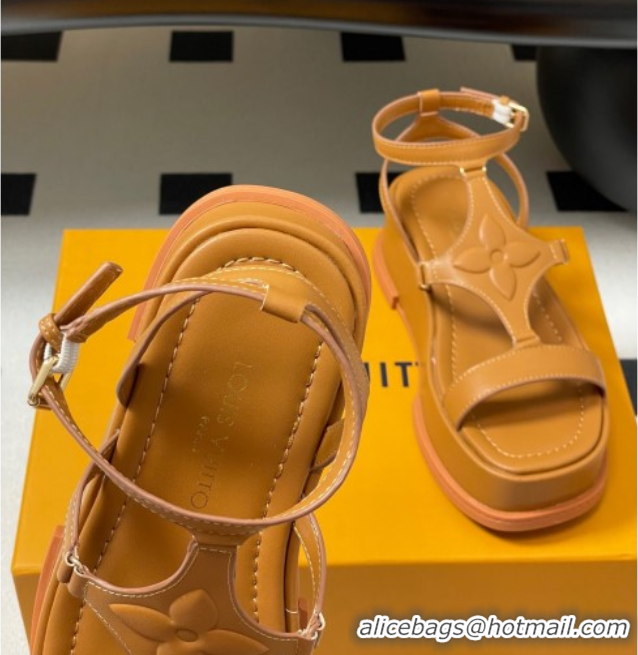 Best Product Louis Vuitton Maya Platform Sandals 5cm in Calf Leather Brown 0607070