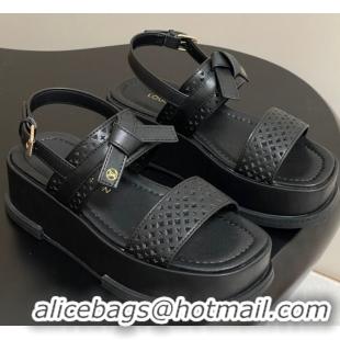 Grade Quality Louis Vuitton Maya Platform Comfort Sandals 5cm in Perforated Calf Leather with Bow Black 0607071