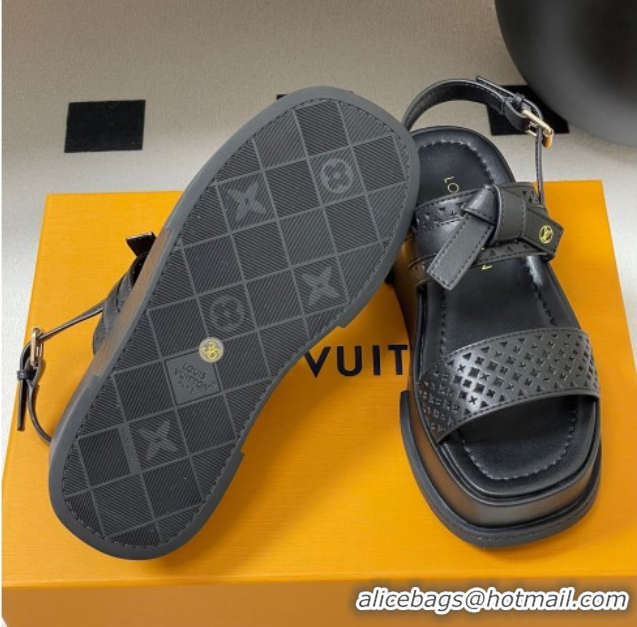 Grade Quality Louis Vuitton Maya Platform Comfort Sandals 5cm in Perforated Calf Leather with Bow Black 0607071