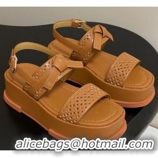 Pretty Style Louis Vuitton Maya Platform Comfort Sandals 5cm in Perforated Calf Leather with Bow Brown 0607072