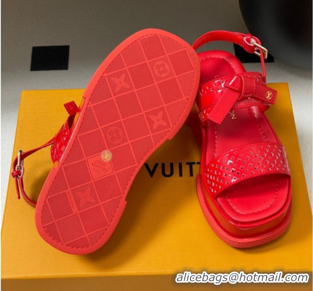 Best Grade Louis Vuitton Maya Platform Comfort Sandals 5cm in Perforated Patent Leather with Bow Red 0607073