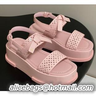 Top Grade Louis Vuitton Maya Platform Comfort Sandals 5cm in Perforated Patent Leather with Bow Light Pink 0607074
