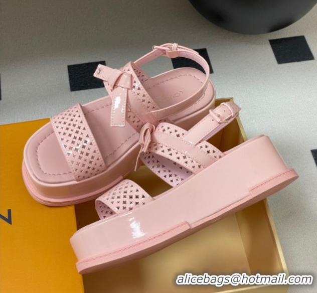 Top Grade Louis Vuitton Maya Platform Comfort Sandals 5cm in Perforated Patent Leather with Bow Light Pink 0607074