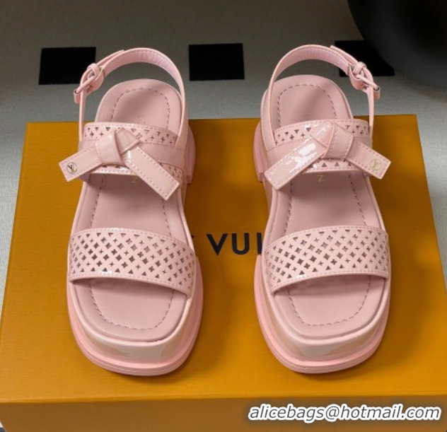 Top Grade Louis Vuitton Maya Platform Comfort Sandals 5cm in Perforated Patent Leather with Bow Light Pink 0607074
