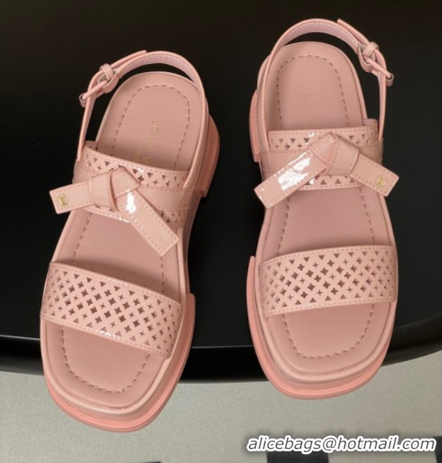 Top Grade Louis Vuitton Maya Platform Comfort Sandals 5cm in Perforated Patent Leather with Bow Light Pink 0607074