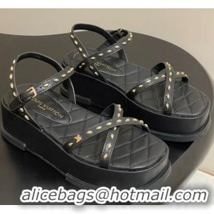 Best Price Louis Vuitton Maya Platform Crisscross Sandals 5cm in Leather and Studs Black 0607076