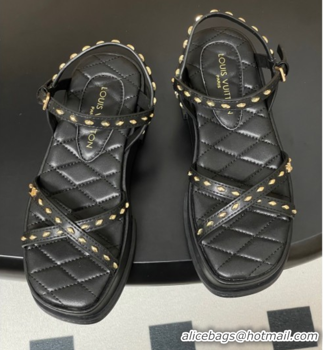 Best Price Louis Vuitton Maya Platform Crisscross Sandals 5cm in Leather and Studs Black 0607076