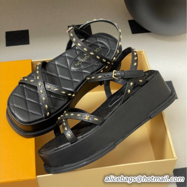 Best Price Louis Vuitton Maya Platform Crisscross Sandals 5cm in Leather and Studs Black 0607076