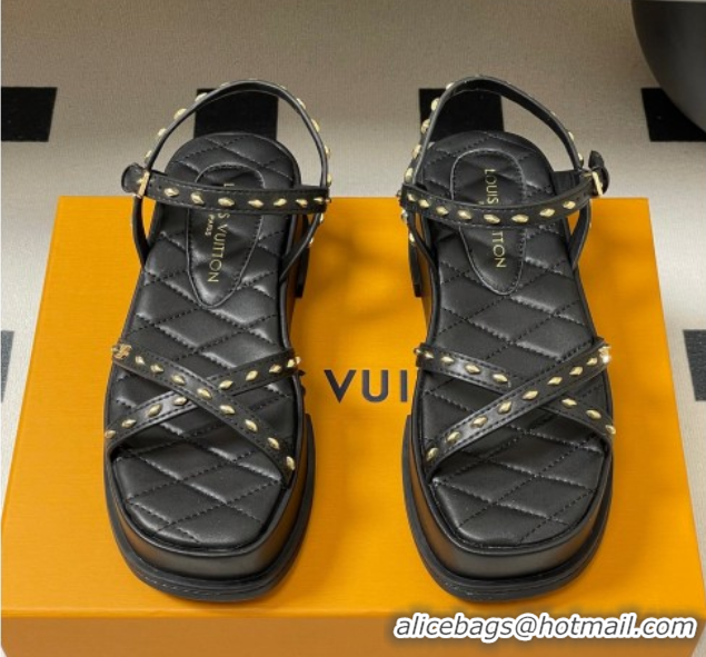Best Price Louis Vuitton Maya Platform Crisscross Sandals 5cm in Leather and Studs Black 0607076