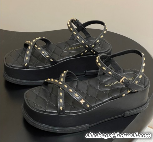 Best Price Louis Vuitton Maya Platform Crisscross Sandals 5cm in Leather and Studs Black 0607076