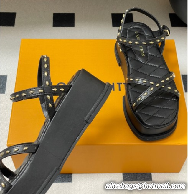 Best Price Louis Vuitton Maya Platform Crisscross Sandals 5cm in Leather and Studs Black 0607076