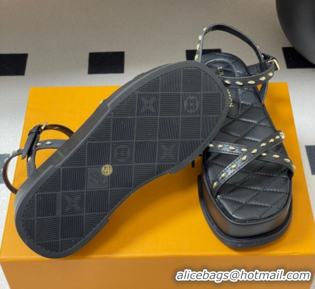 Best Price Louis Vuitton Maya Platform Crisscross Sandals 5cm in Leather and Studs Black 0607076