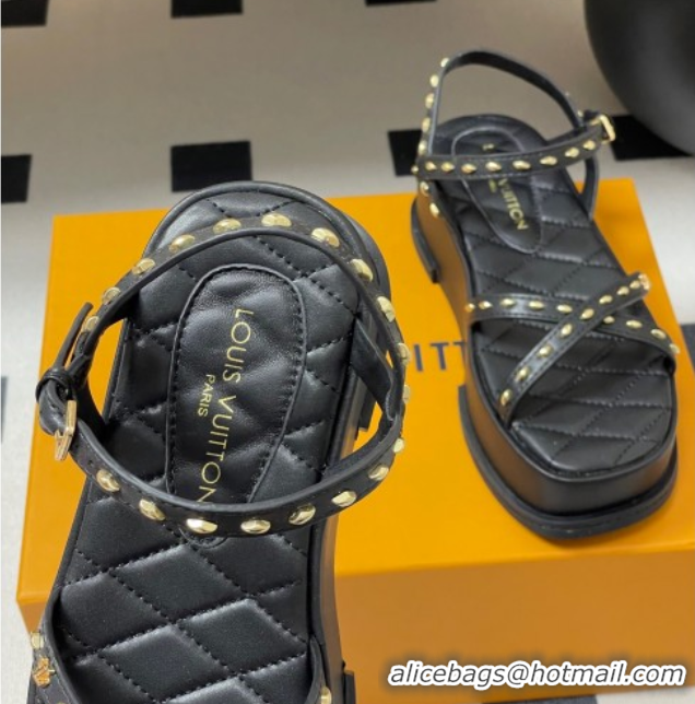 Best Price Louis Vuitton Maya Platform Crisscross Sandals 5cm in Leather and Studs Black 0607076