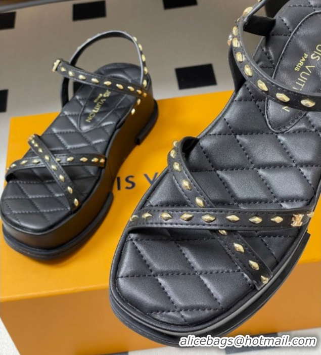 Best Price Louis Vuitton Maya Platform Crisscross Sandals 5cm in Leather and Studs Black 0607076