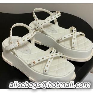 Top Design Louis Vuitton Maya Platform Crisscross Sandals 5cm in Leather and Studs White 0607077
