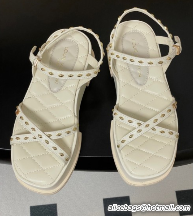 Top Design Louis Vuitton Maya Platform Crisscross Sandals 5cm in Leather and Studs White 0607077