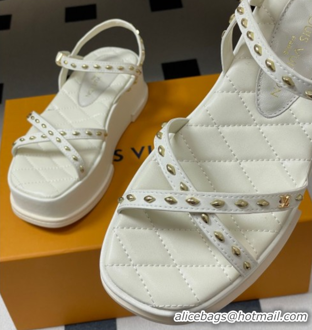 Top Design Louis Vuitton Maya Platform Crisscross Sandals 5cm in Leather and Studs White 0607077