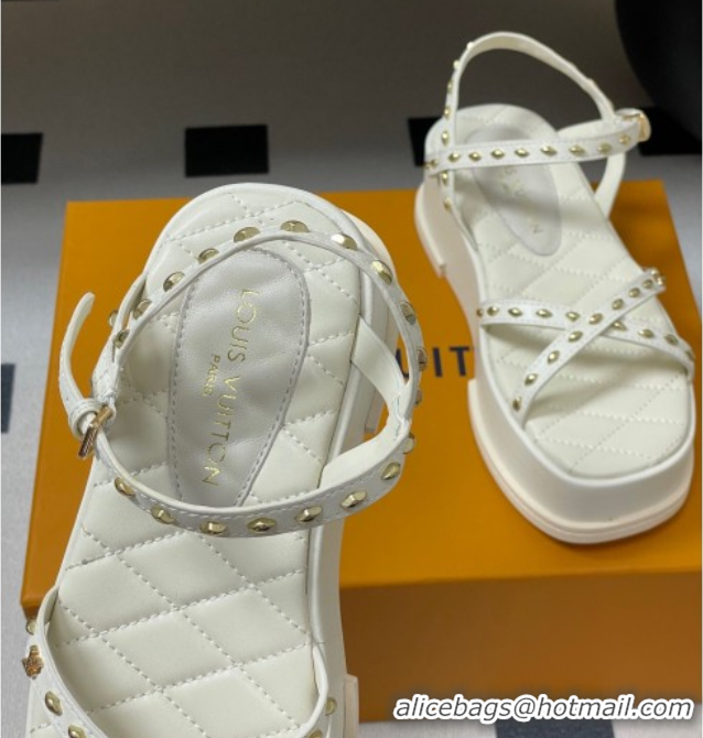 Top Design Louis Vuitton Maya Platform Crisscross Sandals 5cm in Leather and Studs White 0607077