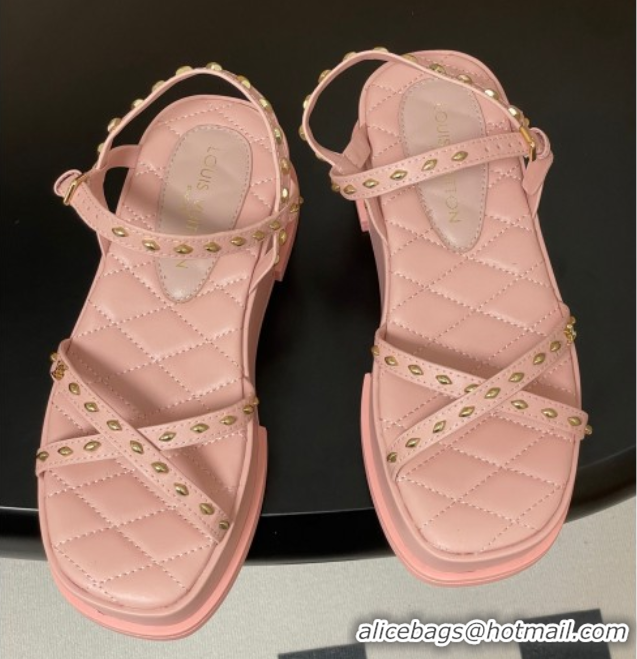 Durable Louis Vuitton Maya Platform Crisscross Sandals 5cm in Leather and Studs Light Pink 0607080