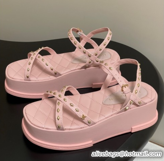 Durable Louis Vuitton Maya Platform Crisscross Sandals 5cm in Leather and Studs Light Pink 0607080