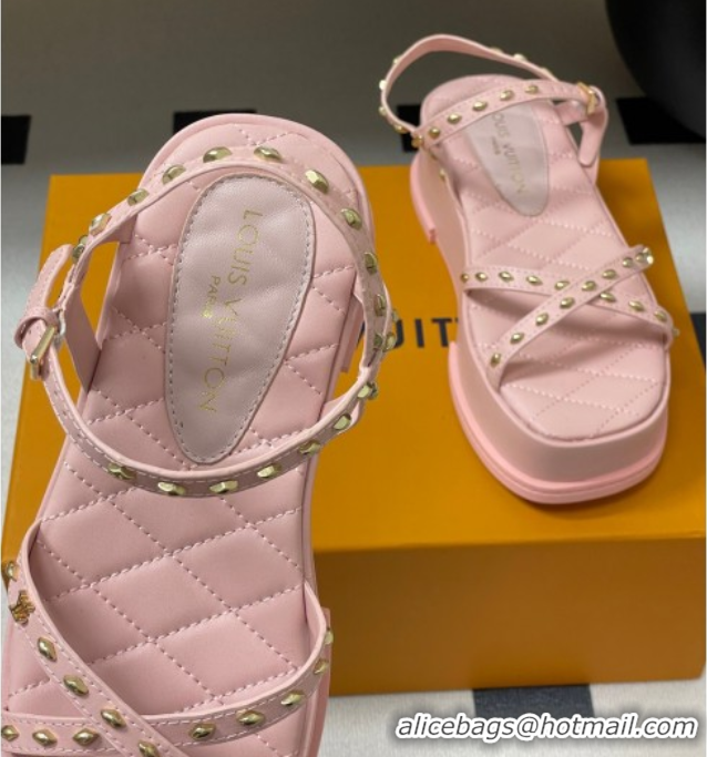 Durable Louis Vuitton Maya Platform Crisscross Sandals 5cm in Leather and Studs Light Pink 0607080