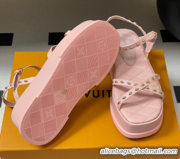 Durable Louis Vuitton Maya Platform Crisscross Sandals 5cm in Leather and Studs Light Pink 0607080