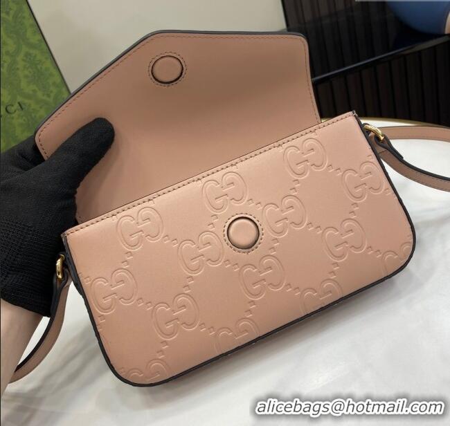 Good Taste Gucci GG Leather Super Mini Shoulder Bag 772794 Nude Pink/Black 2024